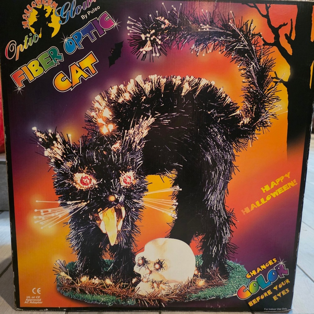 Vintage Halloween Glow by Puleo Optic Fiber‎ Cat Animatronic Decoration VIDEO!